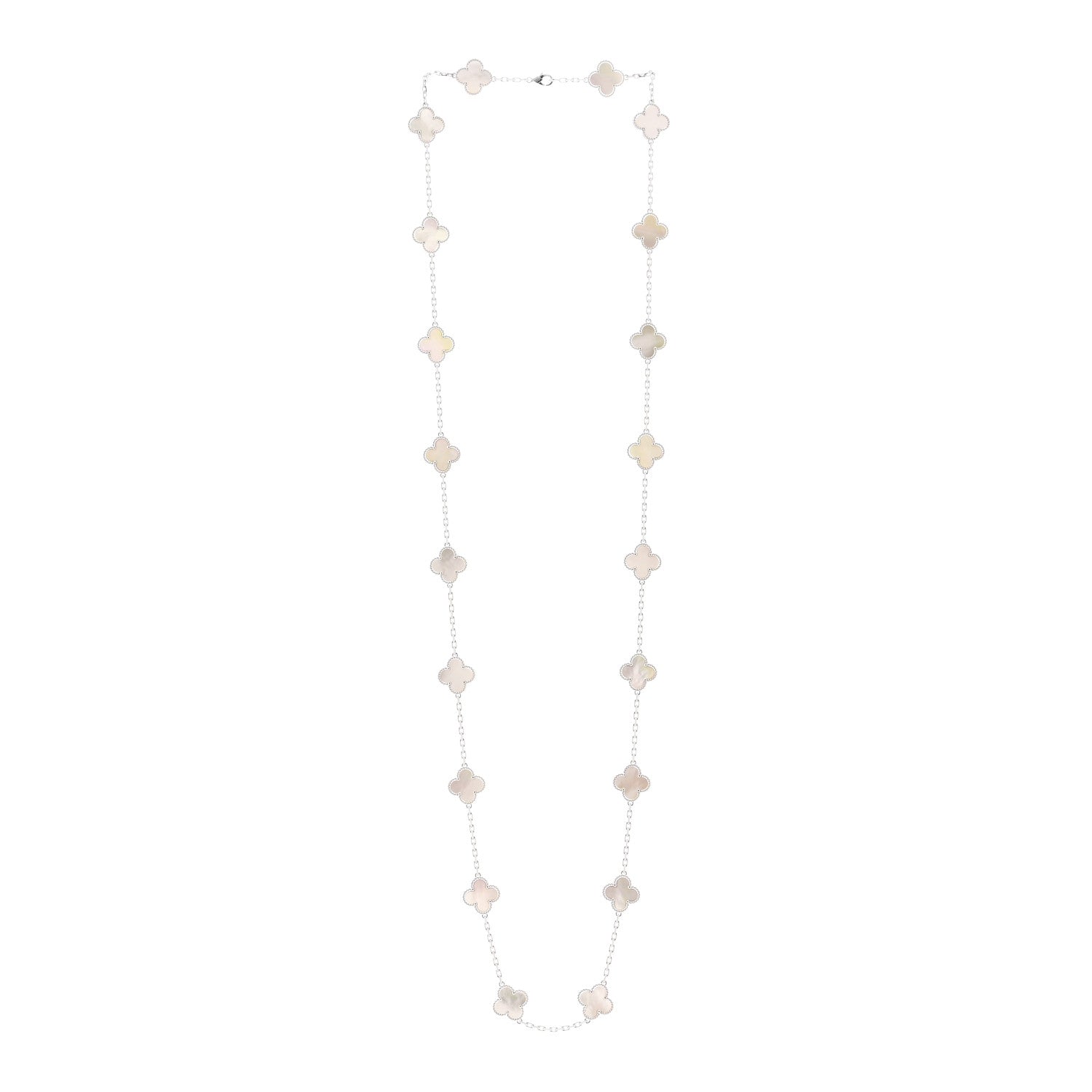 Van Cleef & Arpels 18K White Gold Mother of Pearl 20 Motifs Vintage Alhambra Necklace 3 of 5