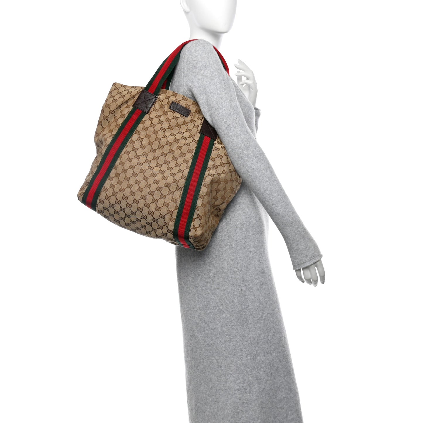 GG Monogram Medium Web Handle Vertical Tote Dark Brown