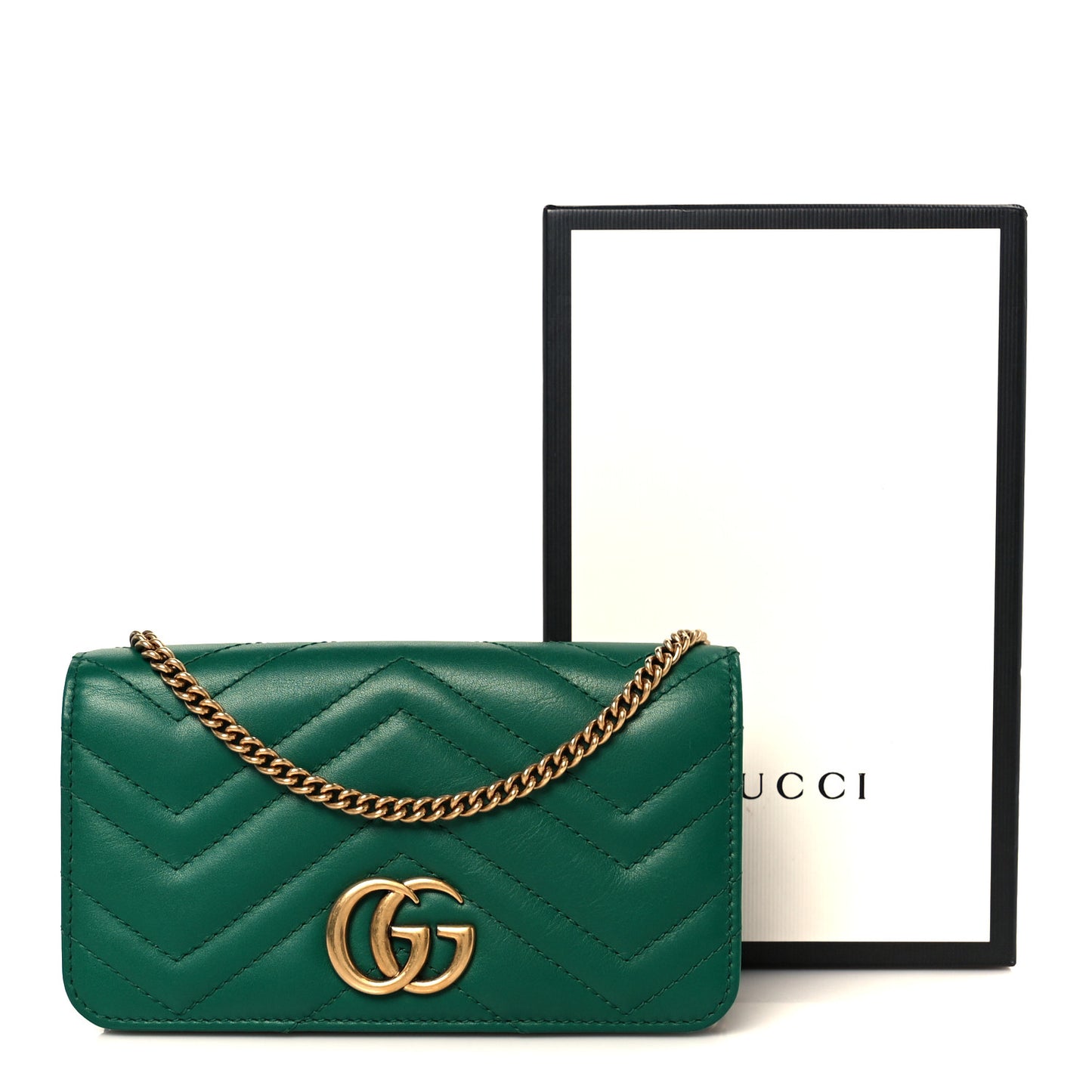 Calfskin Matelasse GG Marmont Mini Bag Emerald Green