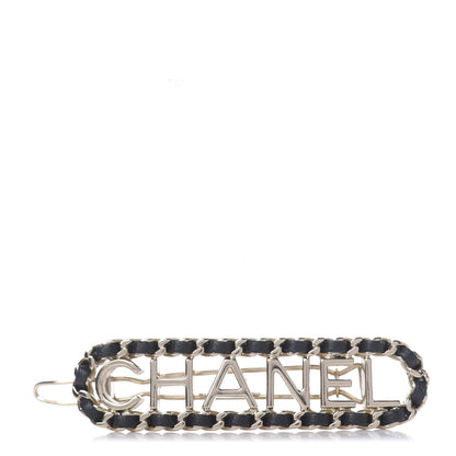 Chanel Metal Lambskin Vintage Allure Logo Hair Clip Black Gold 1 of 3