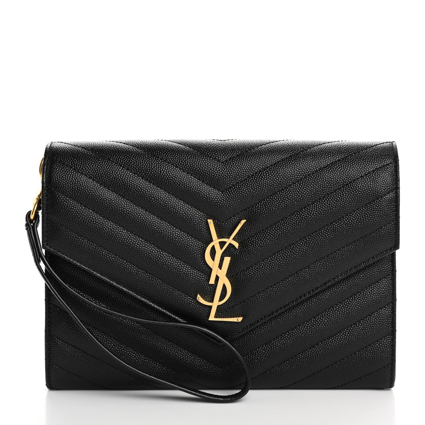 Grain De Poudre Matelasse Chevron Monogram Envelope Clutch Black