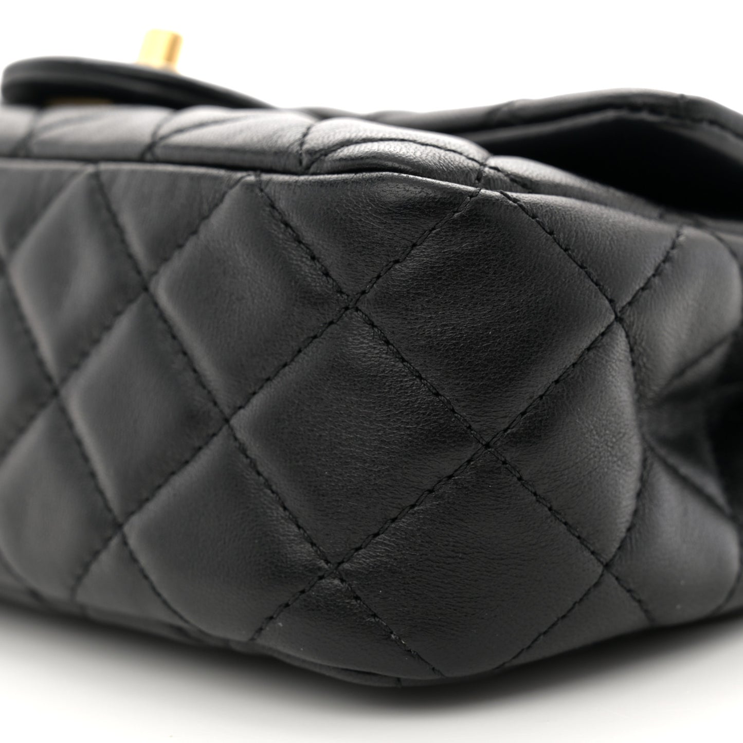 Lambskin Quilted Mini Rectangular Pearl Crush Flap Black