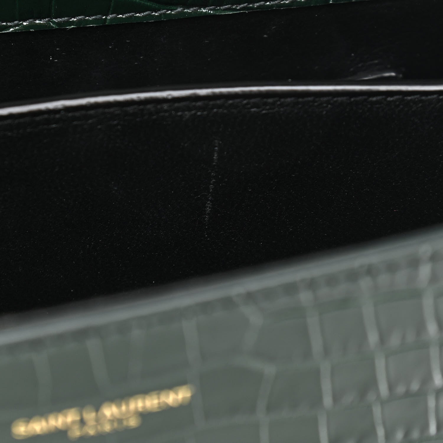 Saint Laurent Calfskin Crocodile Embossed Mini Classic Monogram Cassandra Top Handle Green 11 of 13
