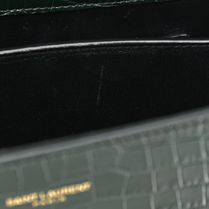 Saint Laurent Calfskin Crocodile Embossed Mini Classic Monogram Cassandra Top Handle Green 11 of 13