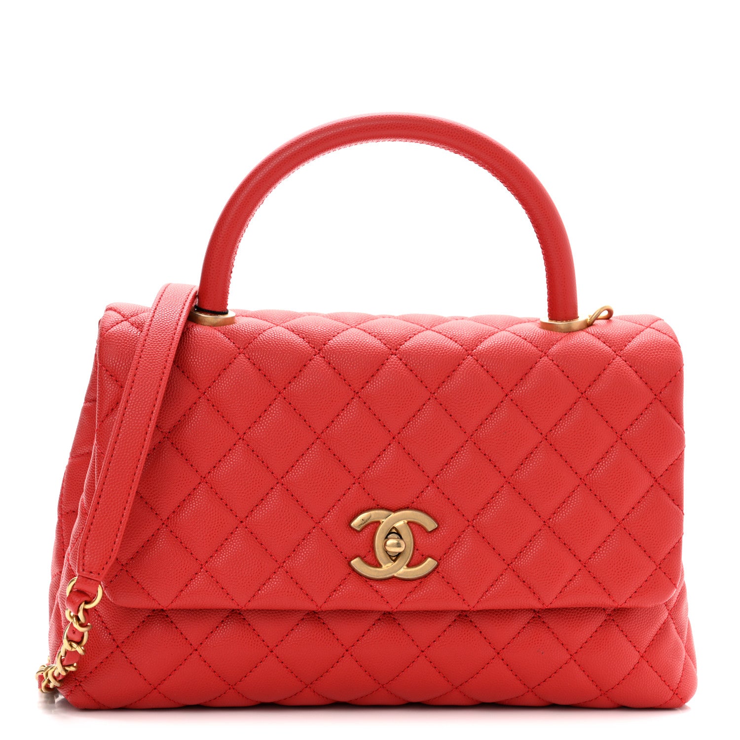 Chanel Caviar Quilted Small Coco Handle Flap Red 1 of 10
