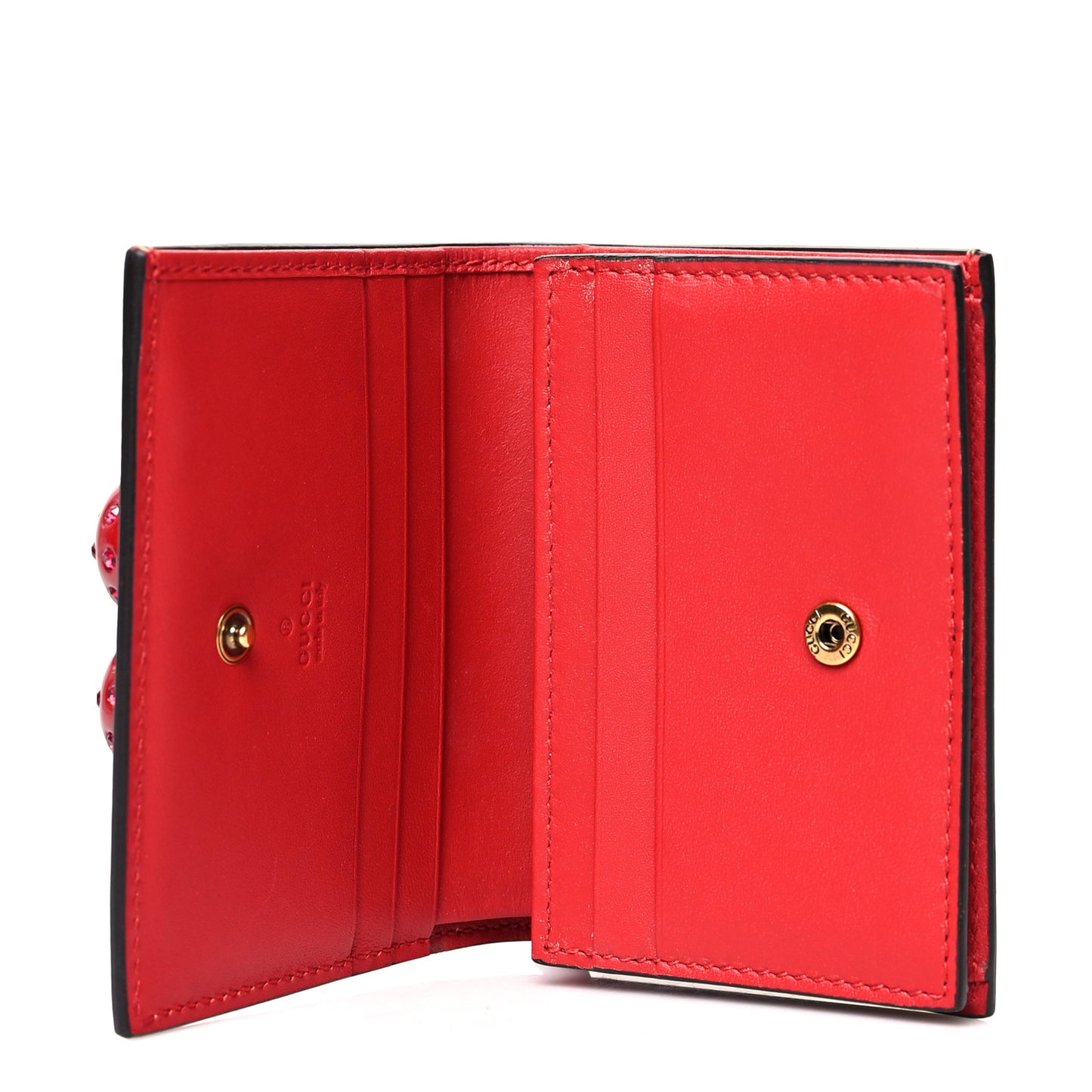 GG Supreme Monogram Cherry Embellished Card Case Wallet Hibiscus Red