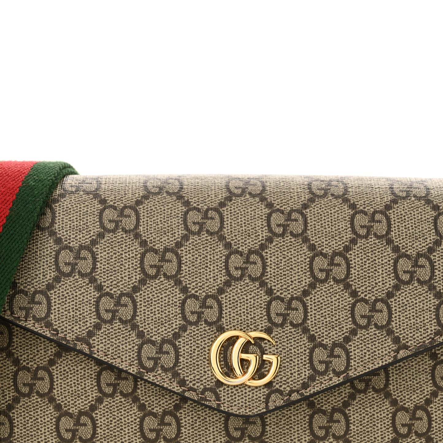 GG Supreme Monogram Textured Dollar Calfskin Web Mini Ophidia Envelope Shoulder Bag Beige Ebony