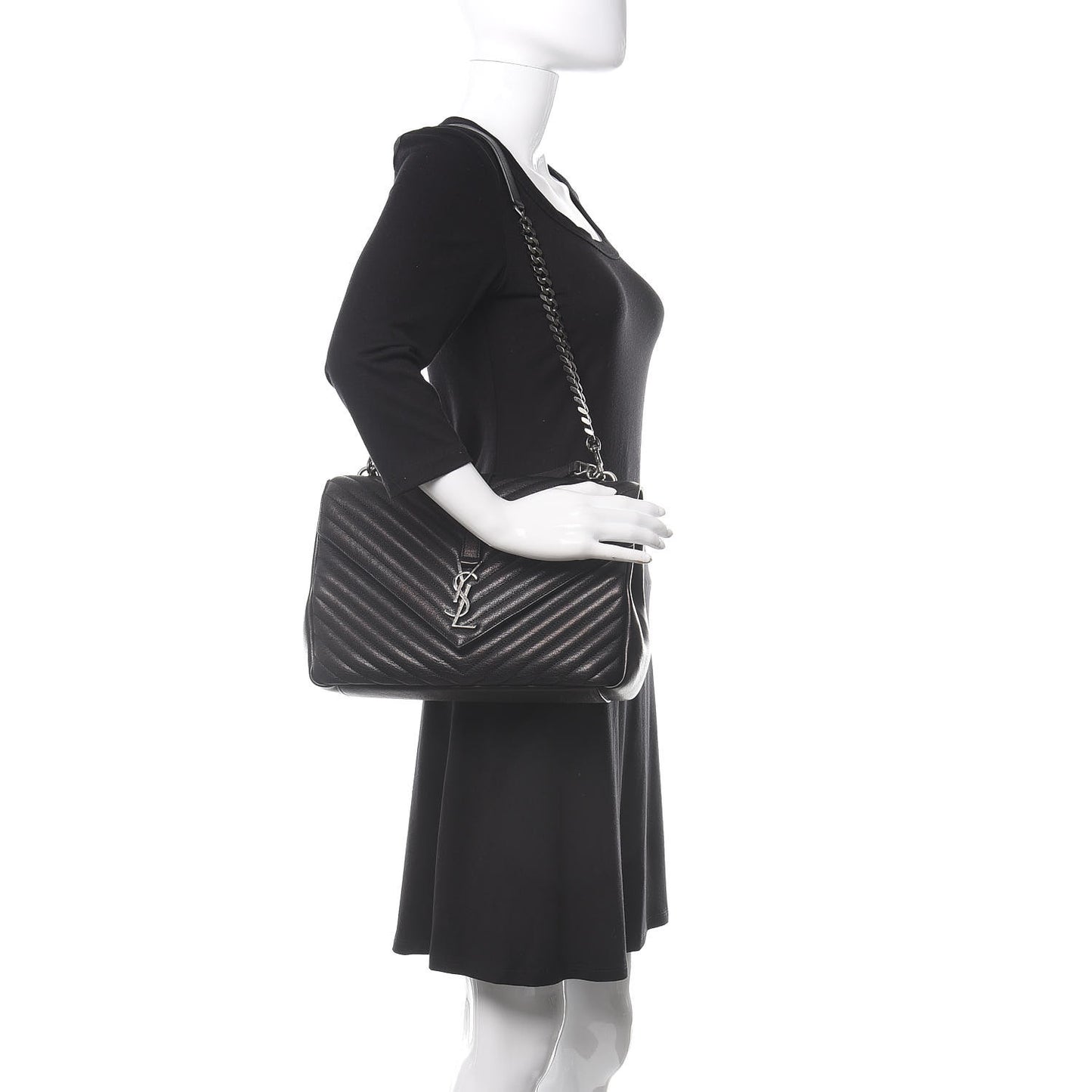 Sheepskin Matelasse Chevron Monogram Monochrome Large College Satchel Black