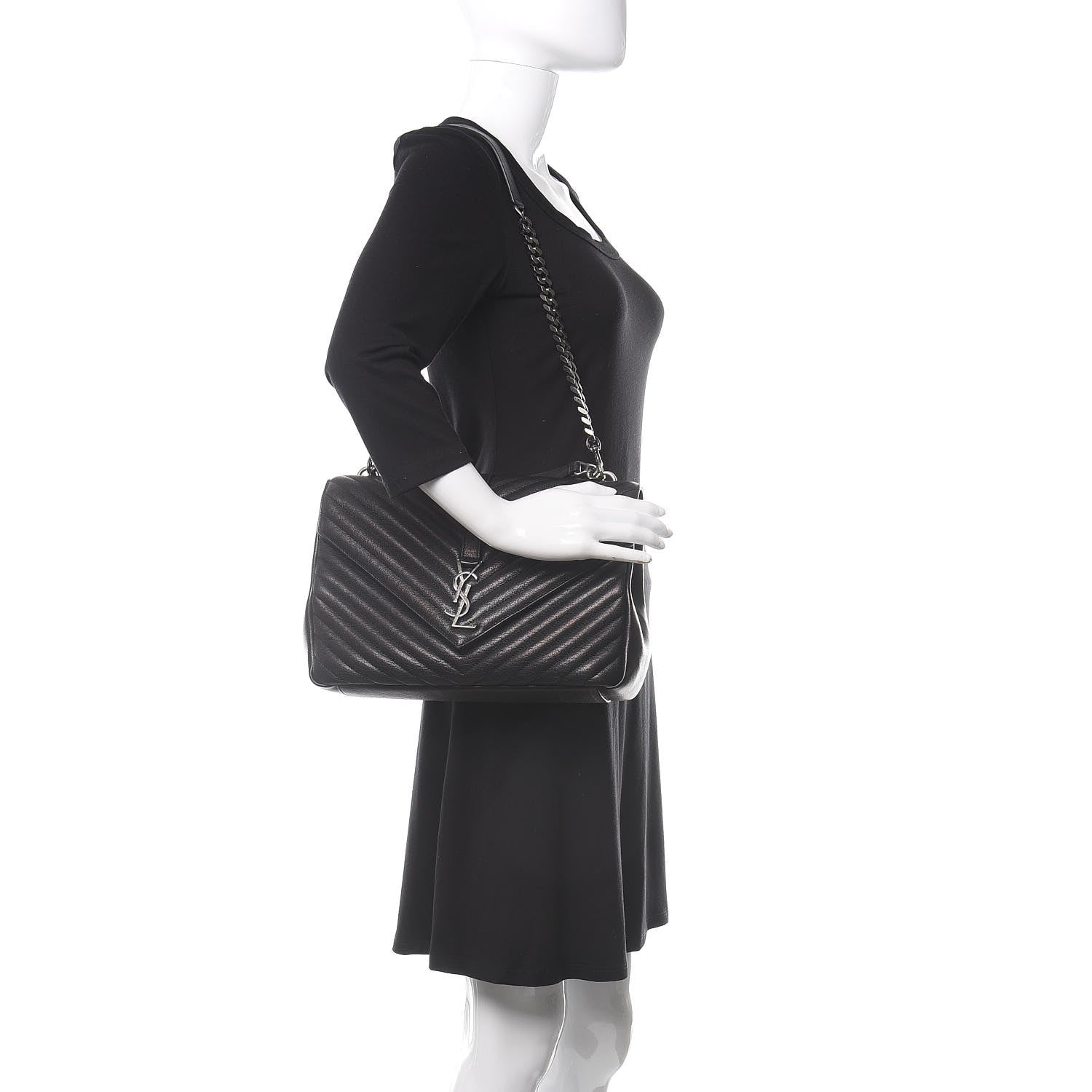 Saint Laurent Sheepskin Matelasse Chevron Monogram Monochrome Large College Satchel Black 2 of 10