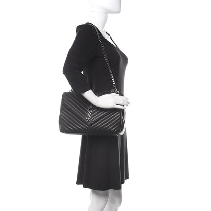 Saint Laurent Sheepskin Matelasse Chevron Monogram Monochrome Large College Satchel Black 2 of 10