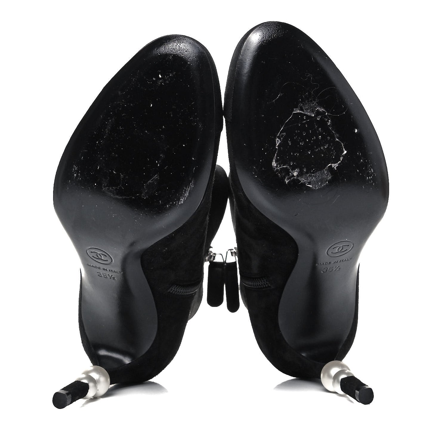 Suede Grosgrain Pearl Ankle Boots 35.5 Black