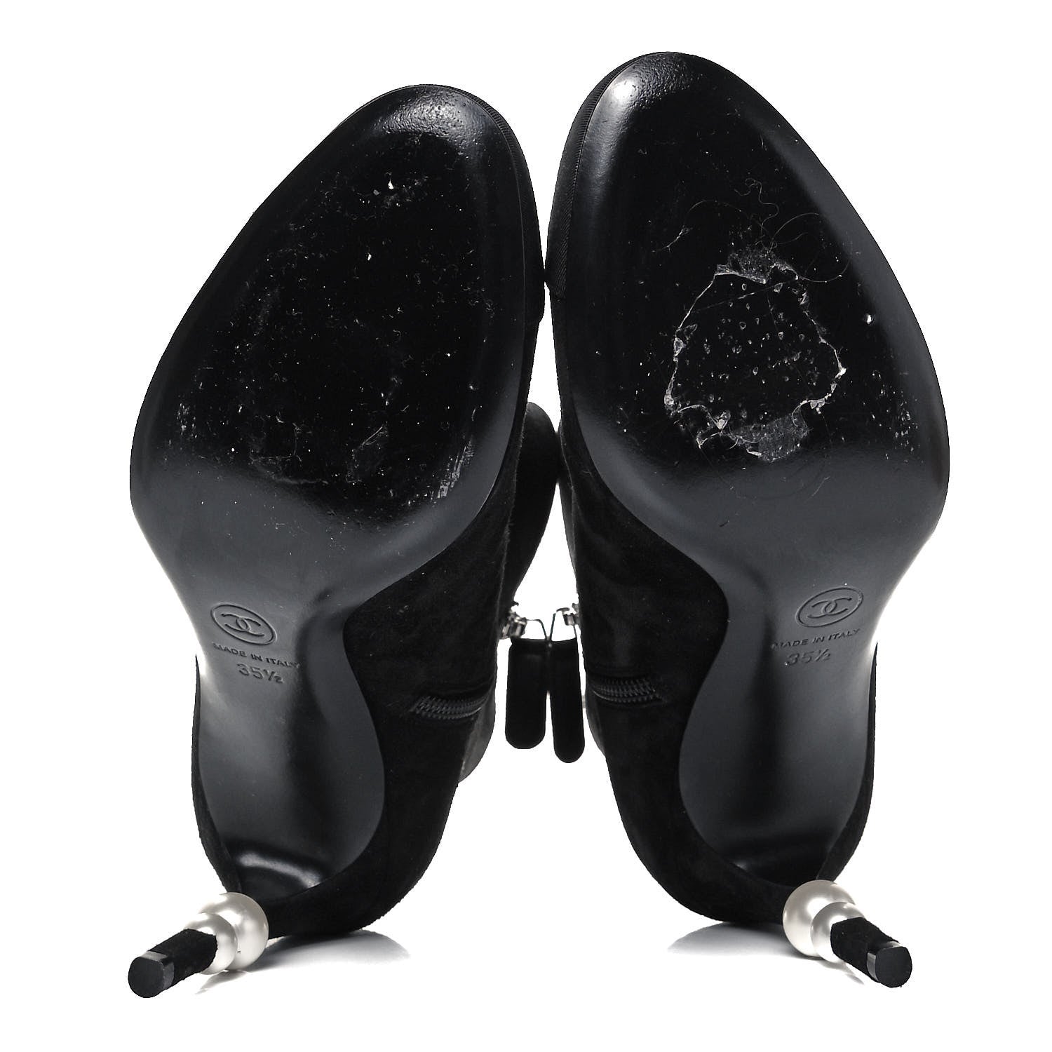 Chanel Suede Grosgrain Pearl Ankle Boots 35.5 Black 10 of 25
