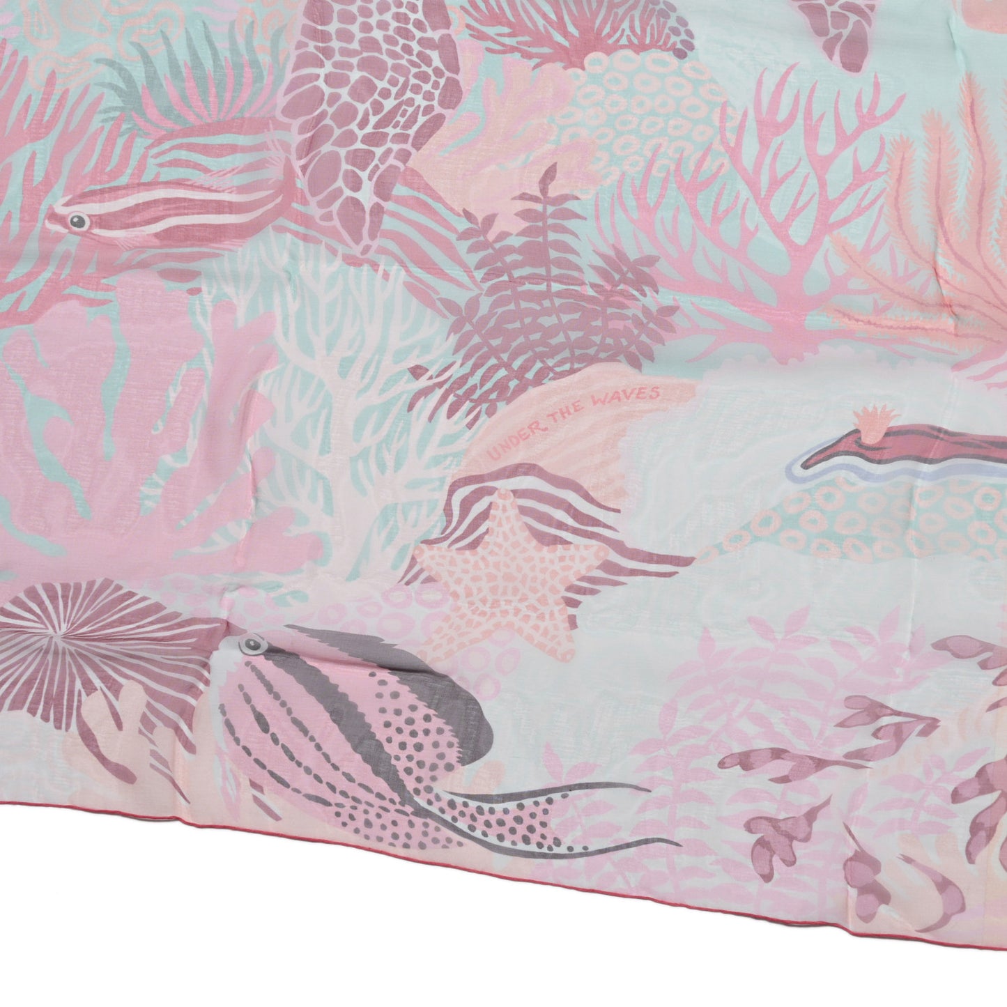 Silk Mousseline Under The Waves Shawl 140 Vert D Eau Vieux Rose Corail