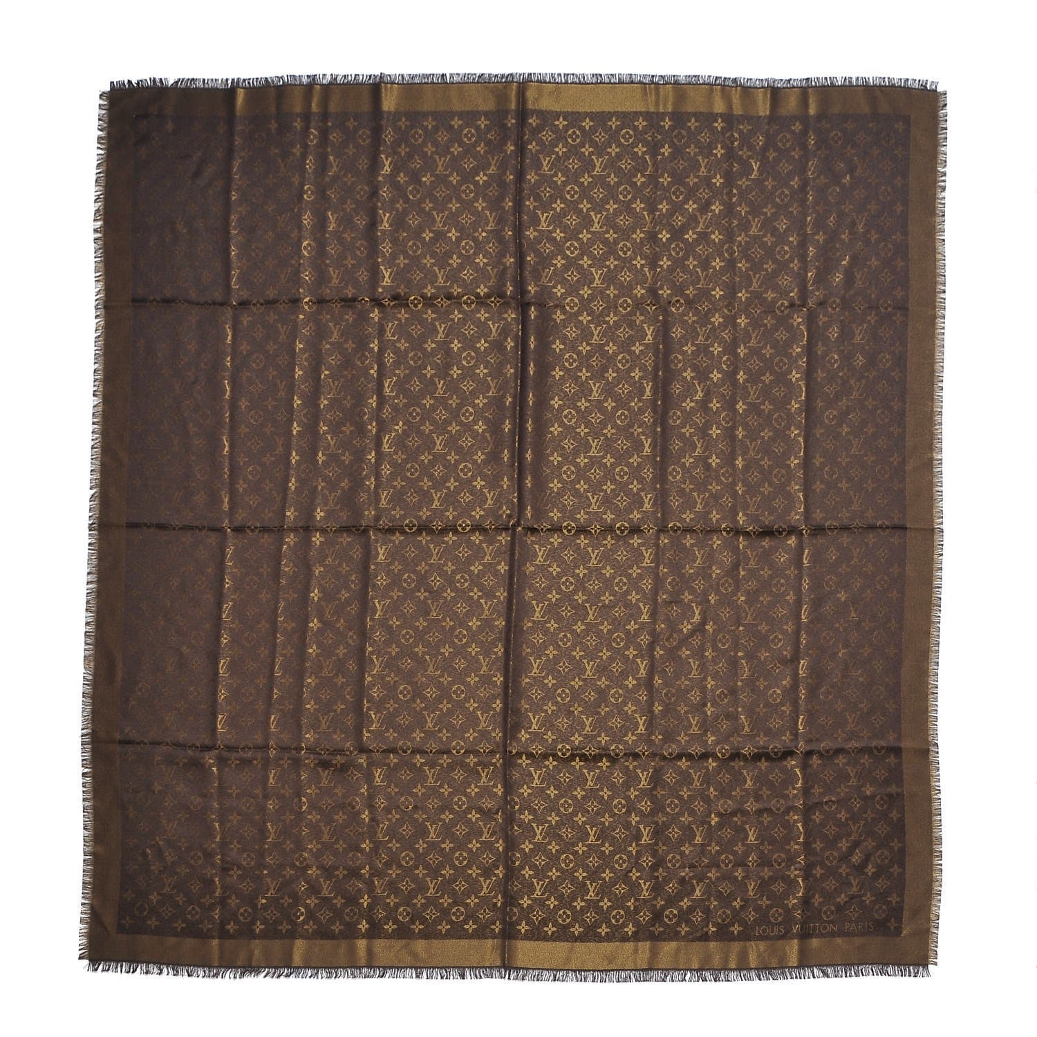 Louis Vuitton Silk Lurex Wool Monogram Shine Shawl Brown 1 of 4
