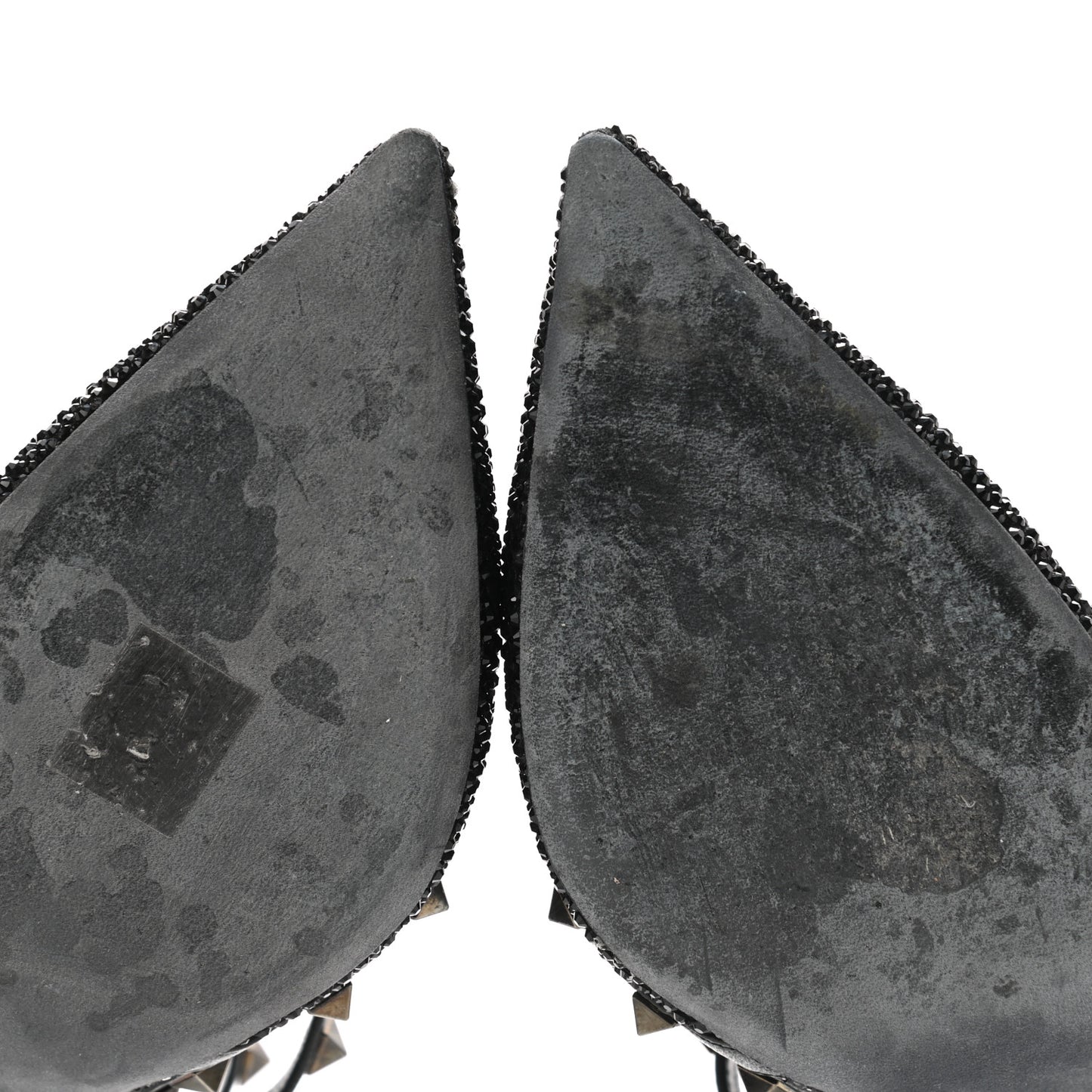 Calfskin Crystal Embellished Rockstud Ankle Strap 100mm Pumps 40 Black