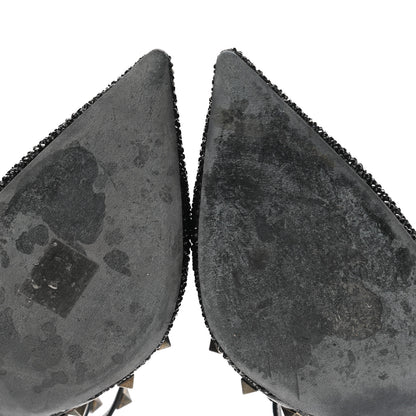 Valentino Garavani Calfskin Crystal Embellished Rockstud Ankle Strap 100mm Pumps 40 Black 8 of 9