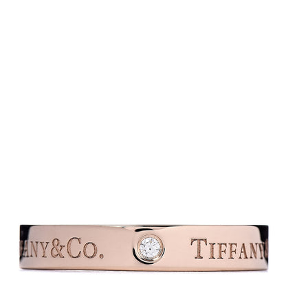 Tiffany 18K Rose Gold Diamond 4mm Logo Band Ring 53 6.25 3 of 4