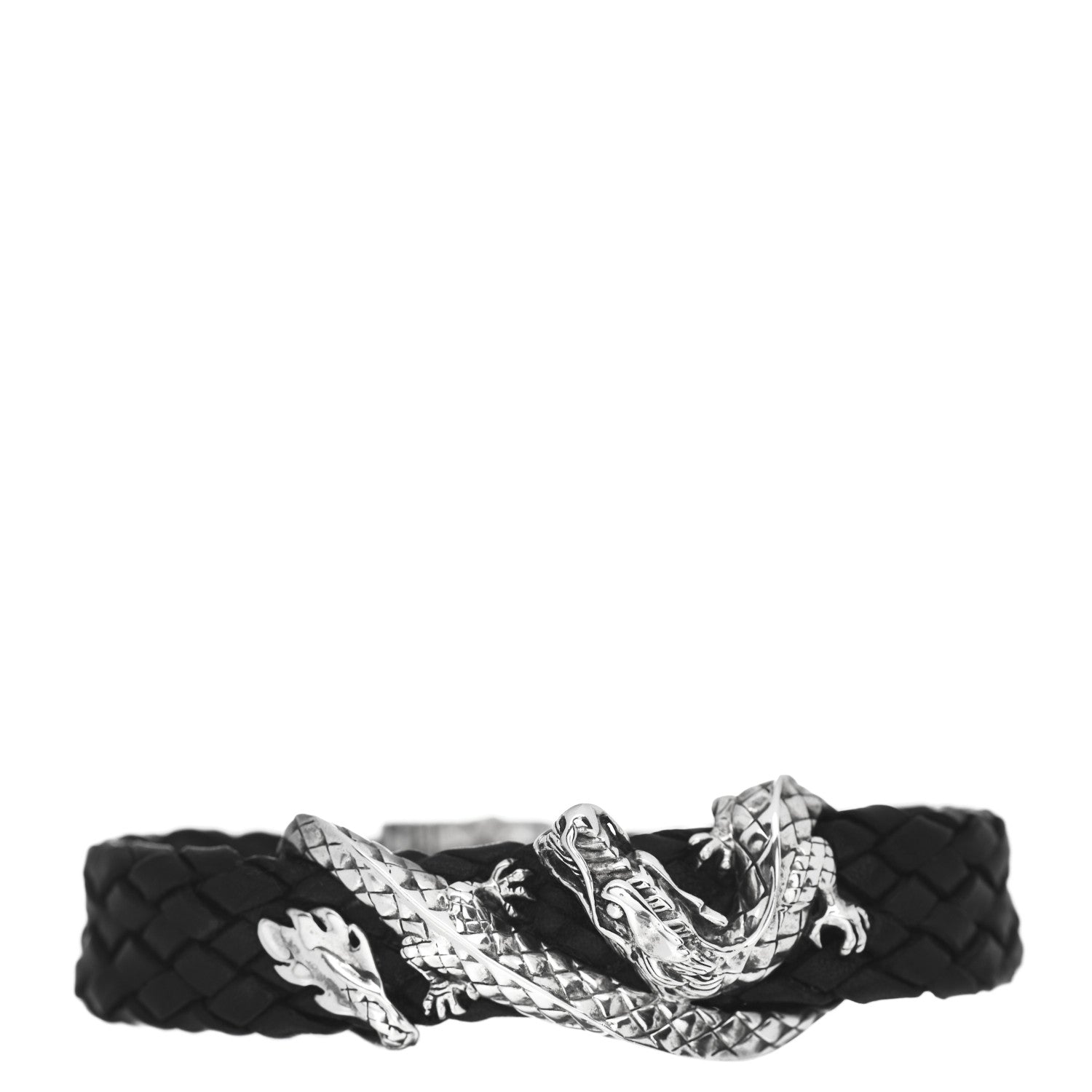 John Hardy Sterling Silver Leather Naga Dragon Bracelet Black 1 of 4