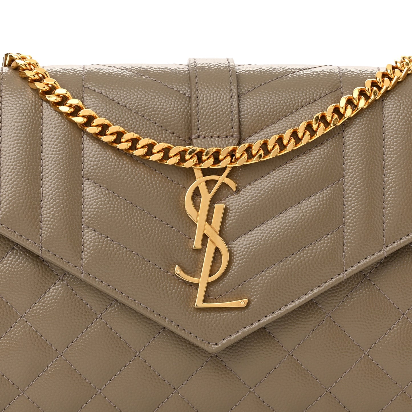 Grain De Poudre Mixed Matelasse Triquilt Monogram Chain Wallet Dark Beige