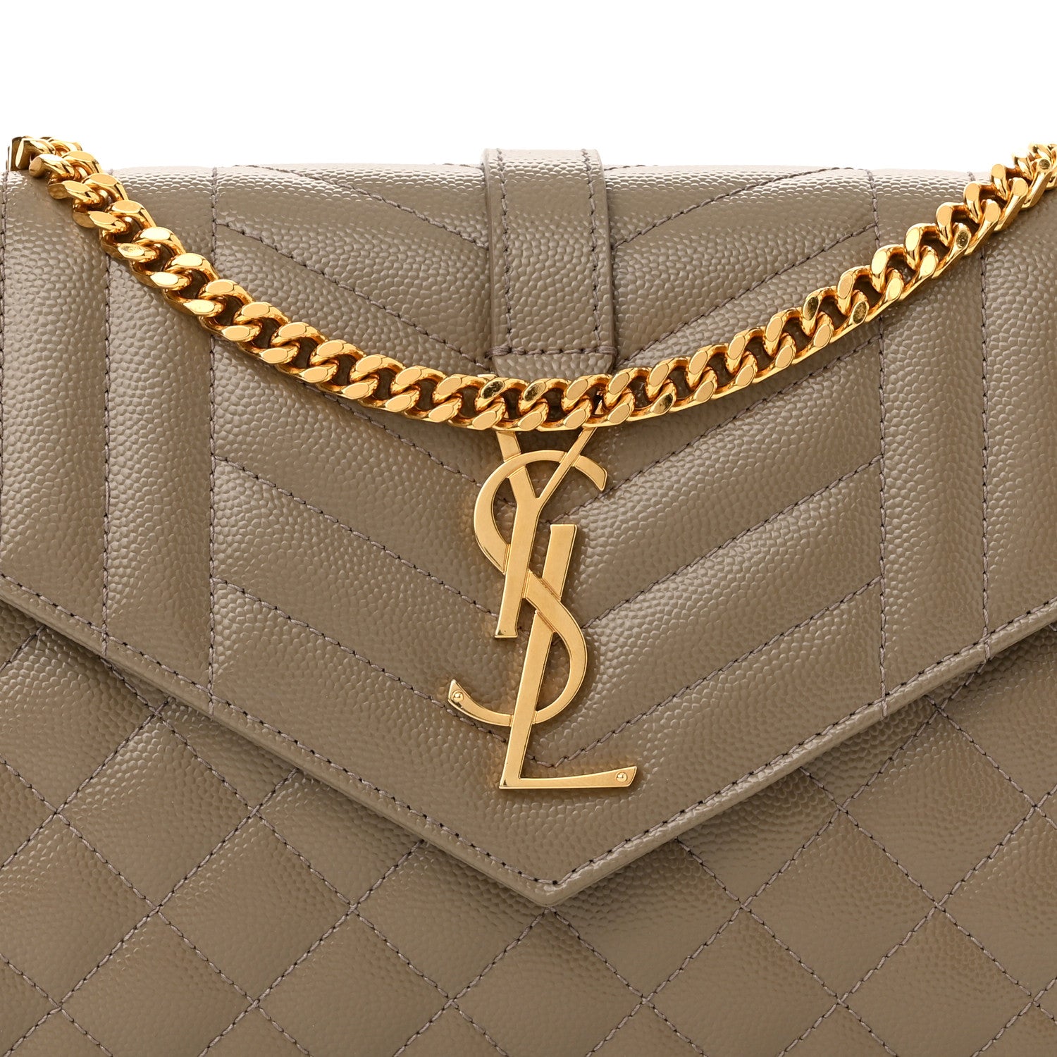Saint Laurent Grain De Poudre Mixed Matelasse Triquilt Monogram Chain Wallet Dark Beige 7 of 11
