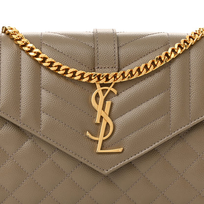 Saint Laurent Grain De Poudre Mixed Matelasse Triquilt Monogram Chain Wallet Dark Beige 7 of 11