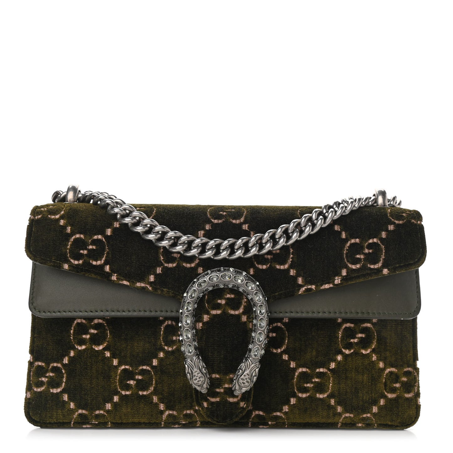 Velvet Moon Calfskin Crystal GG Monogram Small Dionysus Shoulder Bag Dark Olive Rose Gold