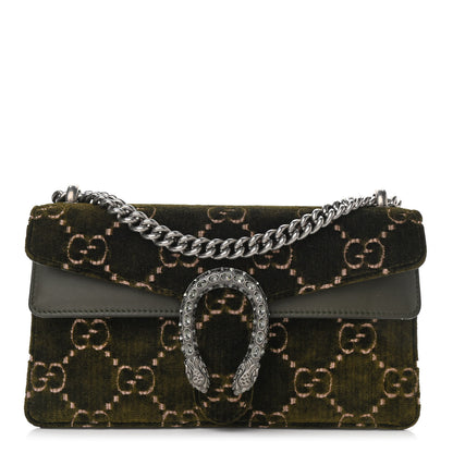 Gucci Velvet Moon Calfskin Crystal GG Monogram Small Dionysus Shoulder Bag Dark Olive Rose Gold 1 of 12