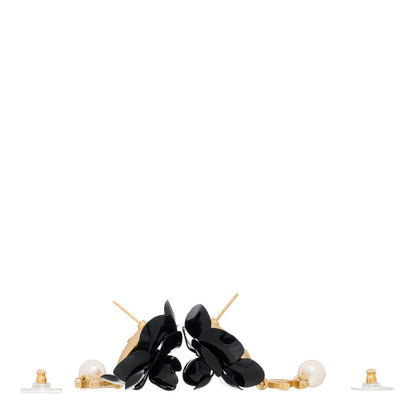 Chanel Enamel Crystal Pearl CC Camellia Drop Earrings Black Gold 3 of 5