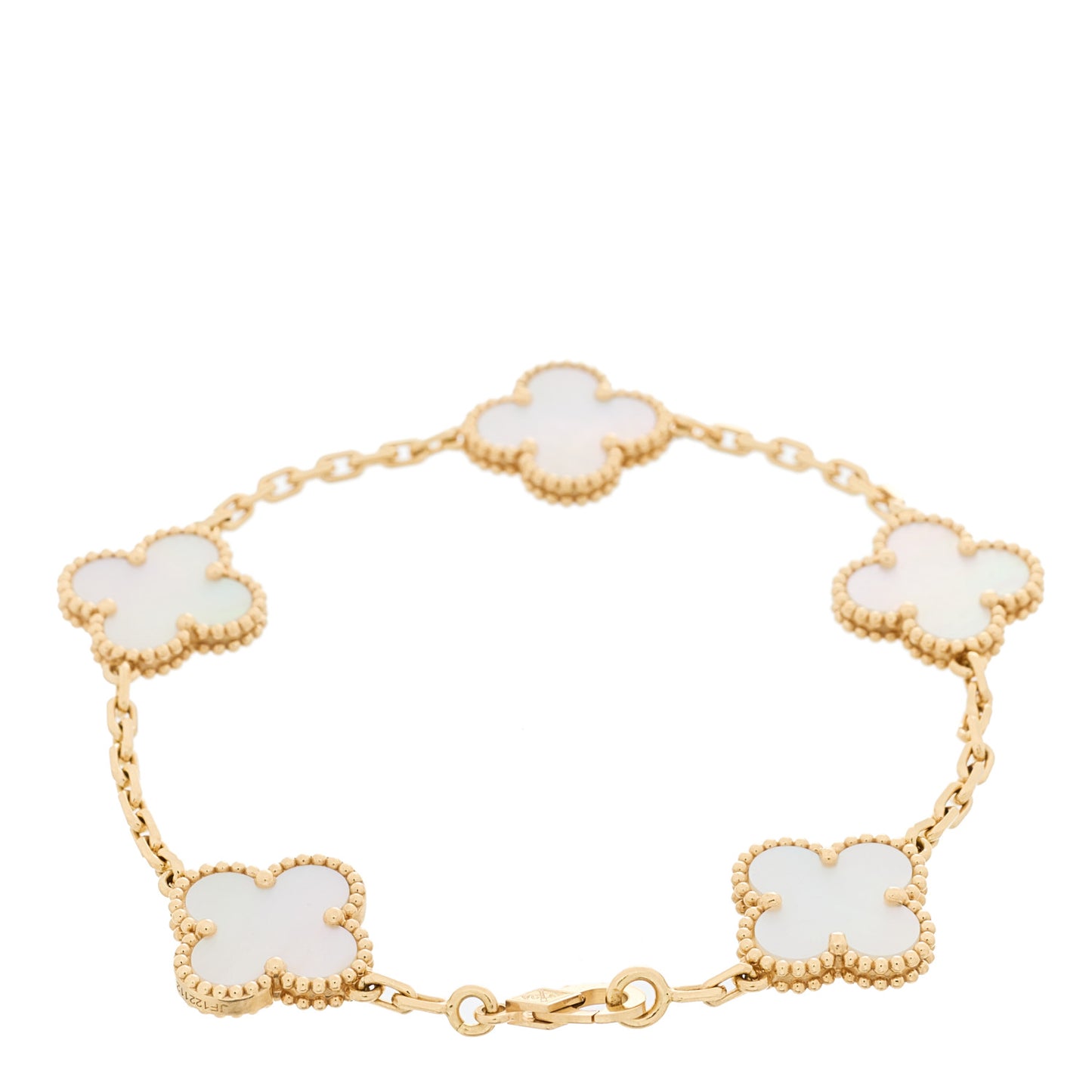 18K Yellow Gold Mother of Pearl 5 Motifs Vintage Alhambra Bracelet