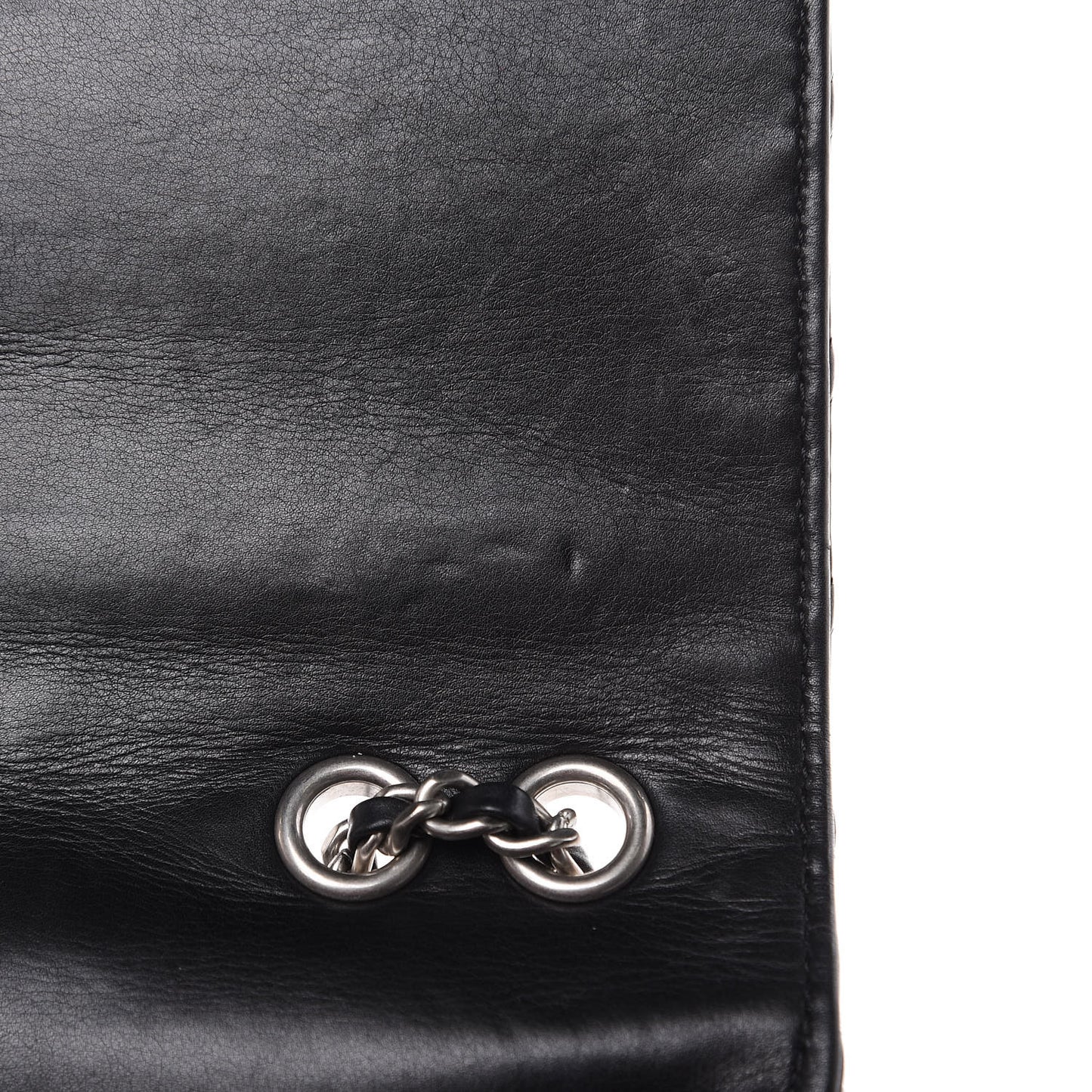 Calfskin Studded Chevron Quilted Flap Black