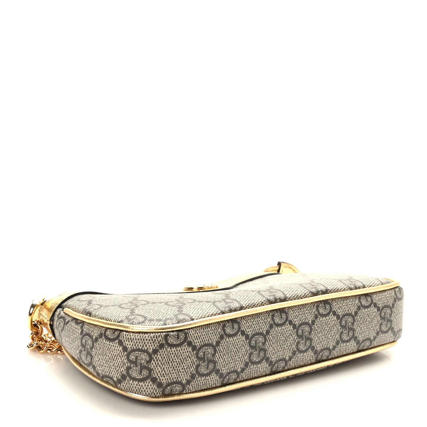 GG Supreme Monogram Lame Textured Dollar Calfskin Mini Ophidia Chain Bag Beige Ebony Gold