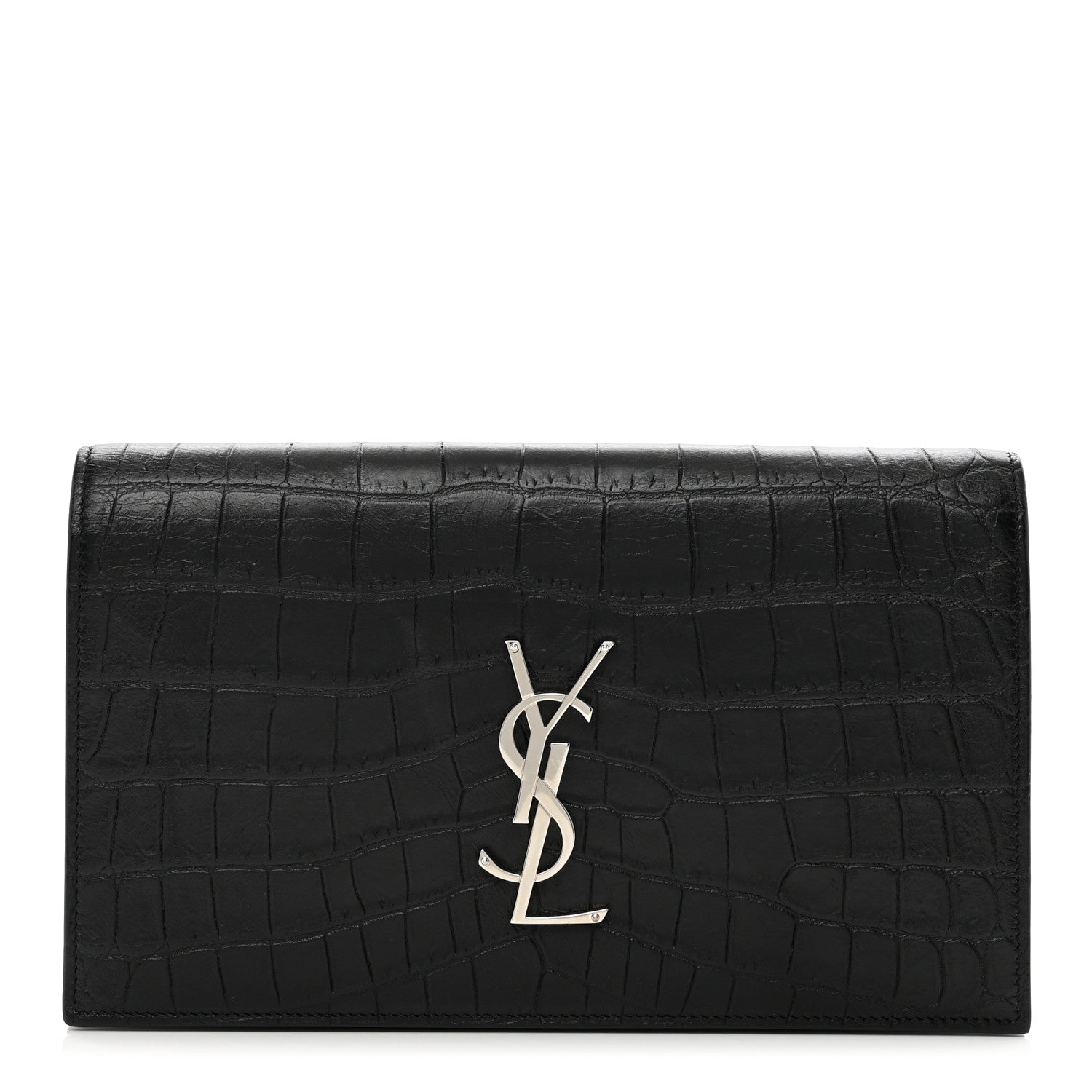 Saint Laurent Calfskin Crocodile Embossed Classic Kate Monogram Clutch Black 1 of 9