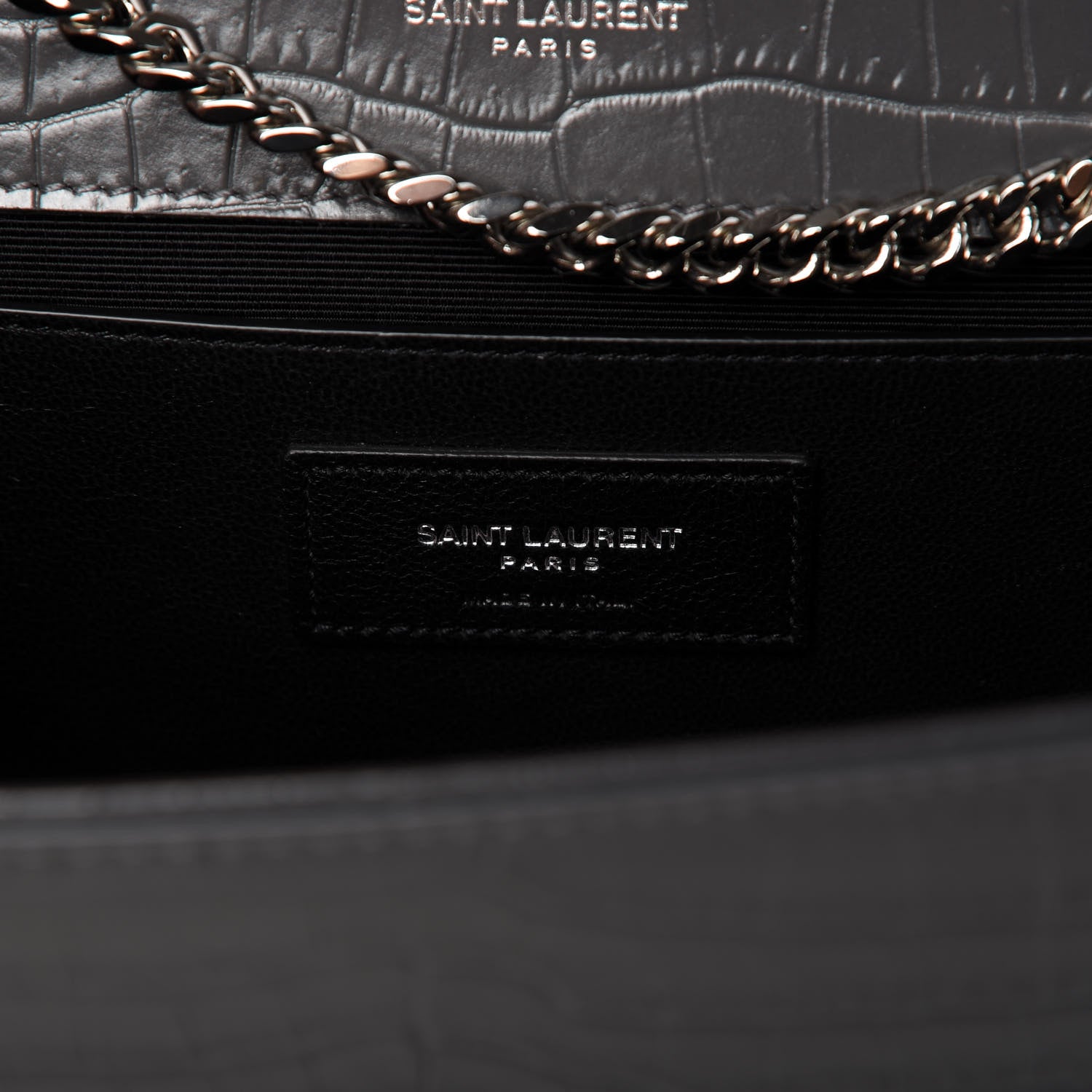 Saint Laurent Calfskin Crocodile Embossed Medium Classic Monogram Kate Tassel Satchel Fog 8 of 9