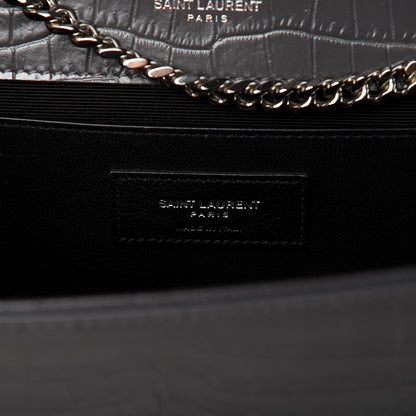 Saint Laurent Calfskin Crocodile Embossed Medium Classic Monogram Kate Tassel Satchel Fog 8 of 9