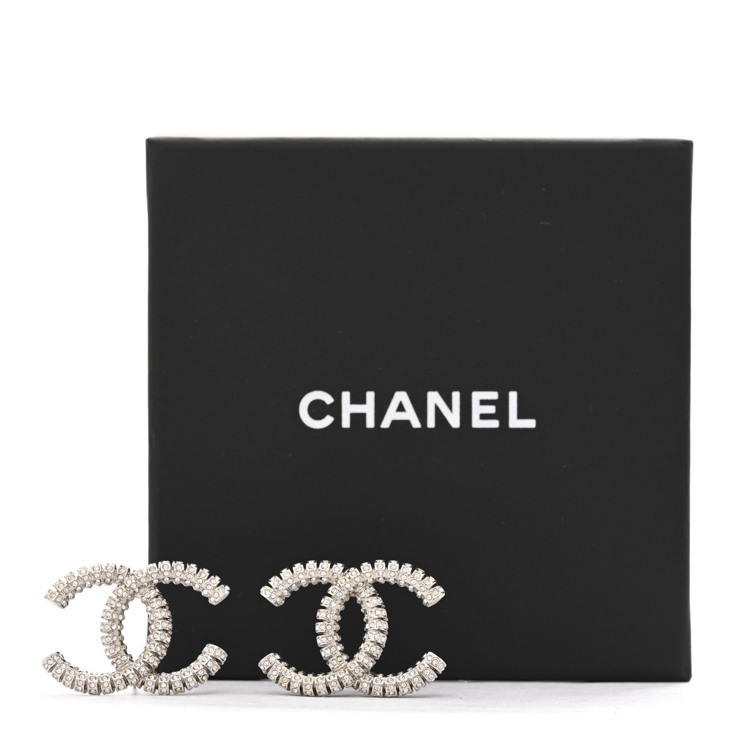 Chanel Metal Crystal CC Large Earrings Silver 5 of 5