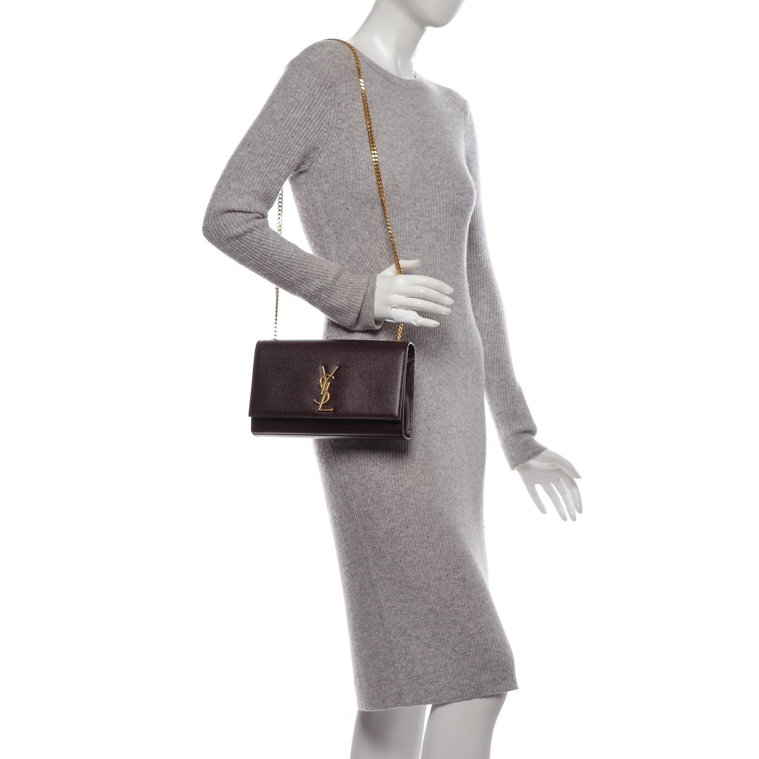 Saint Laurent Grain De Poudre Medium Classic Monogram Kate Satchel Amaranto 2 of 6