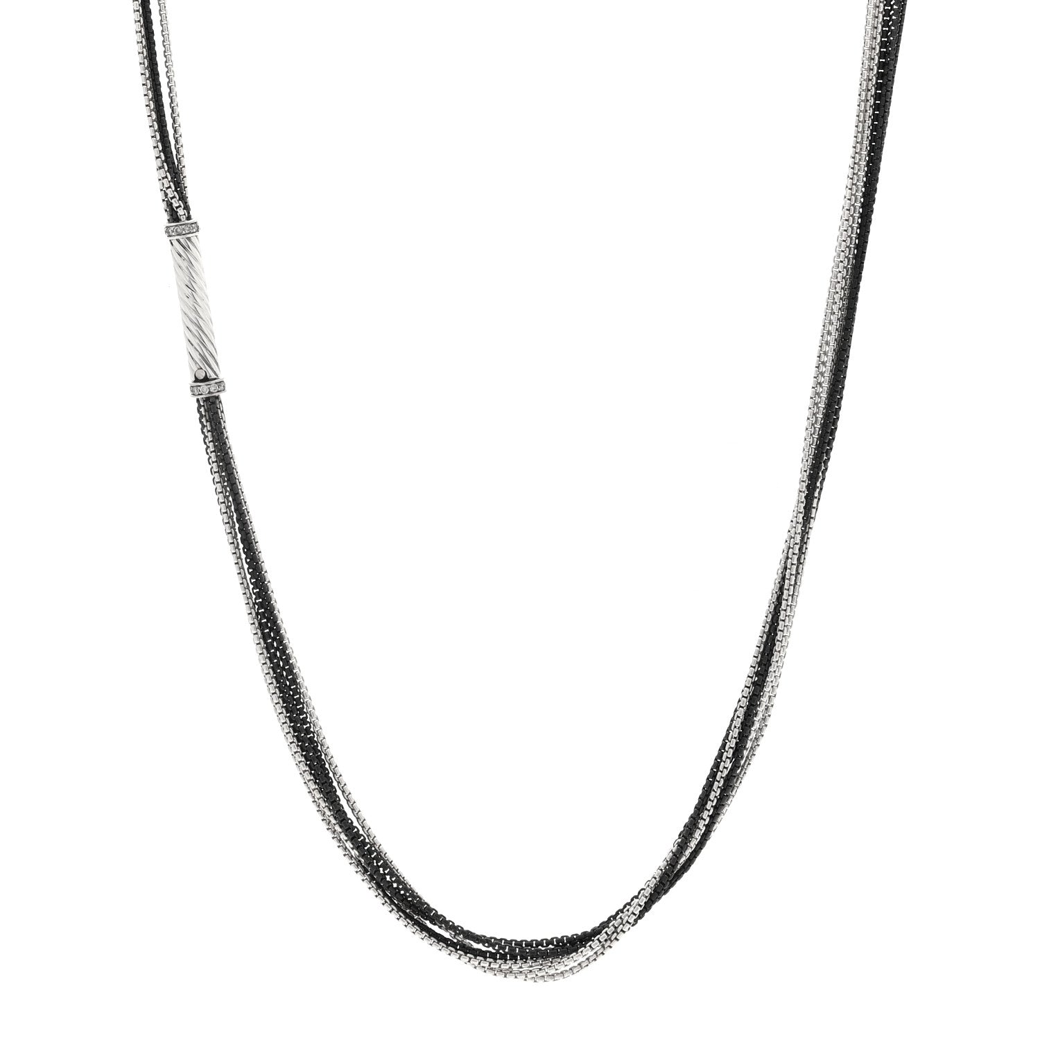 David Yurman Darkened Sterling Silver Diamond Multi Row Box Chain Necklace 1 of 5
