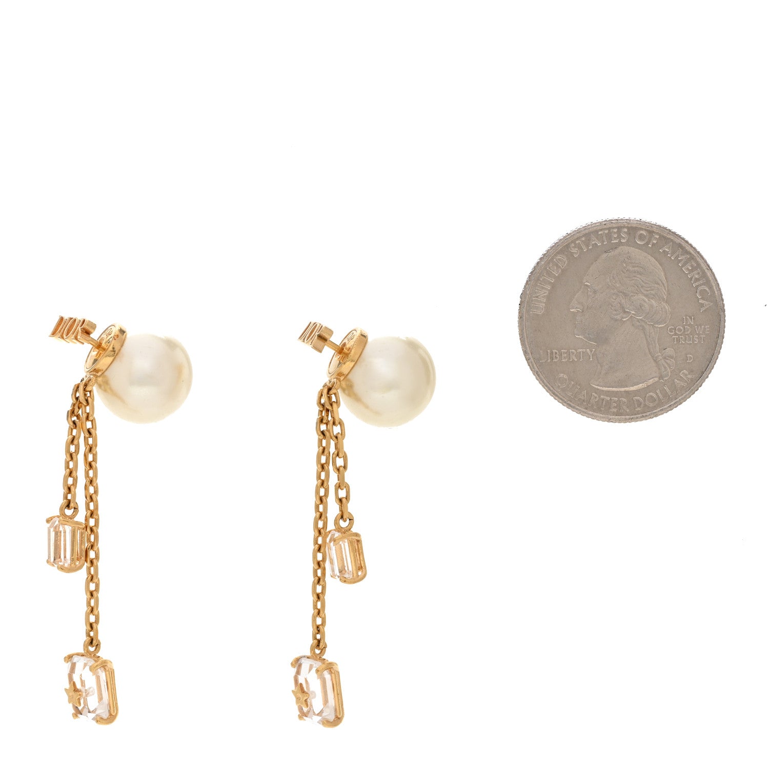 Christian Dior Pearl Crystal Tribal Drop Earrings Gold 2 of 5