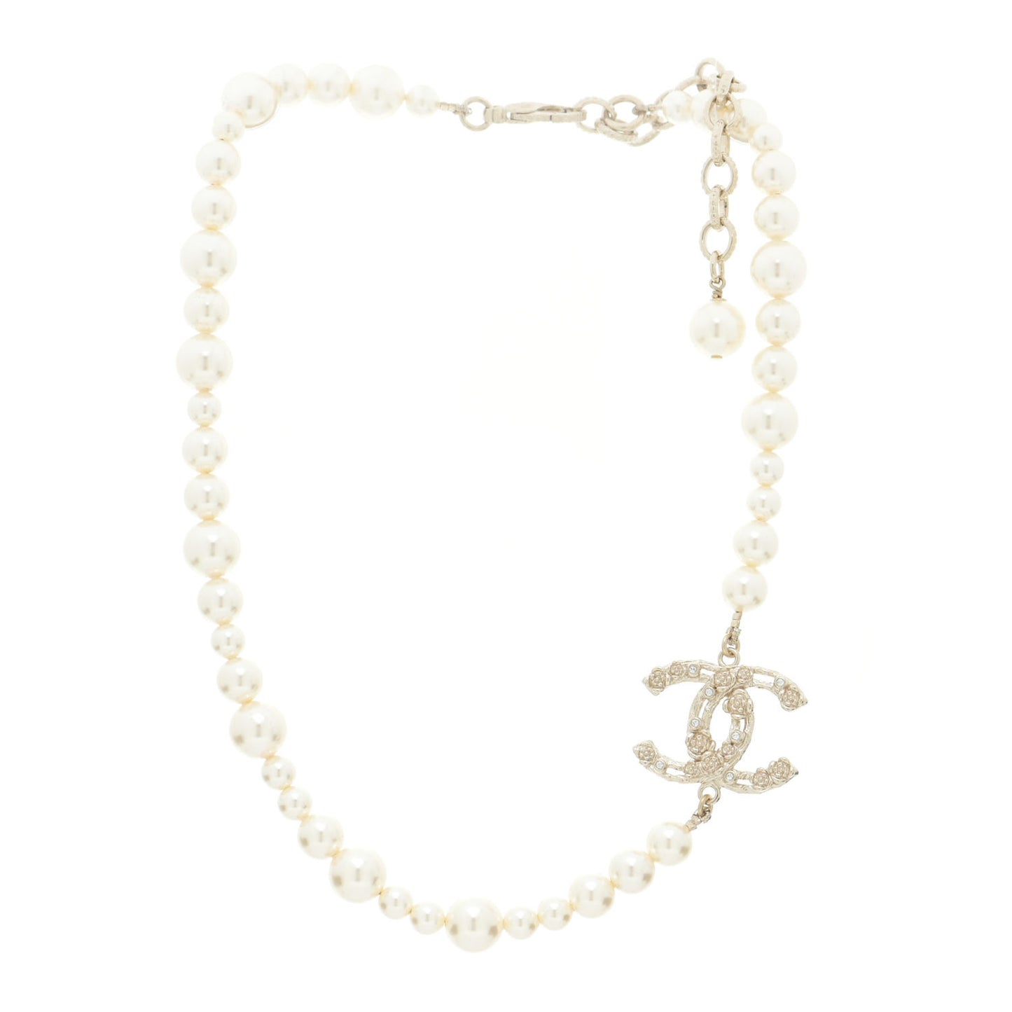 Pearl Crystal CC Camellia Short Necklace Gold