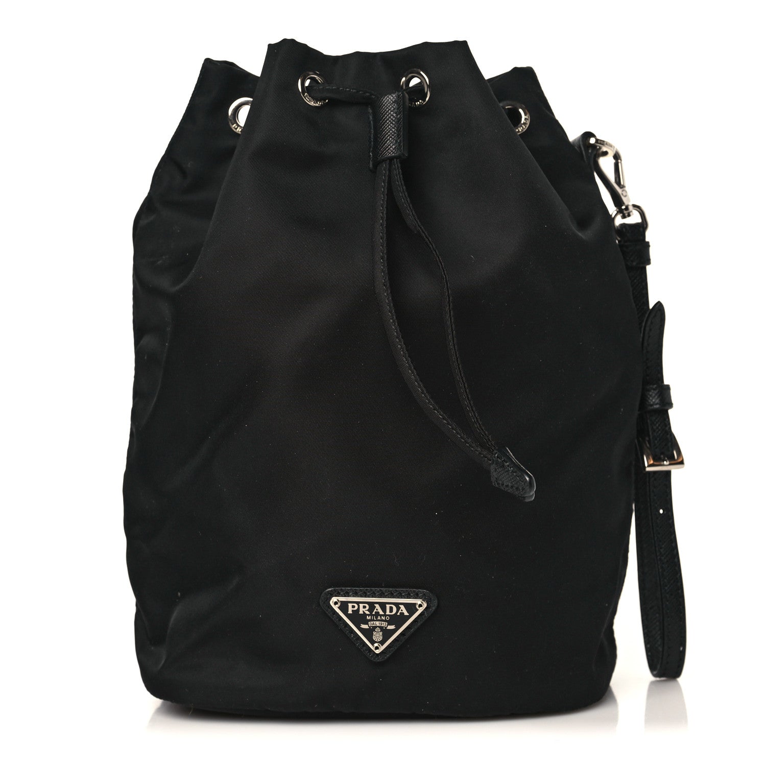 Prada Saffiano Tessuto Nylon Vela Bucket Wristlet Black 1 of 9