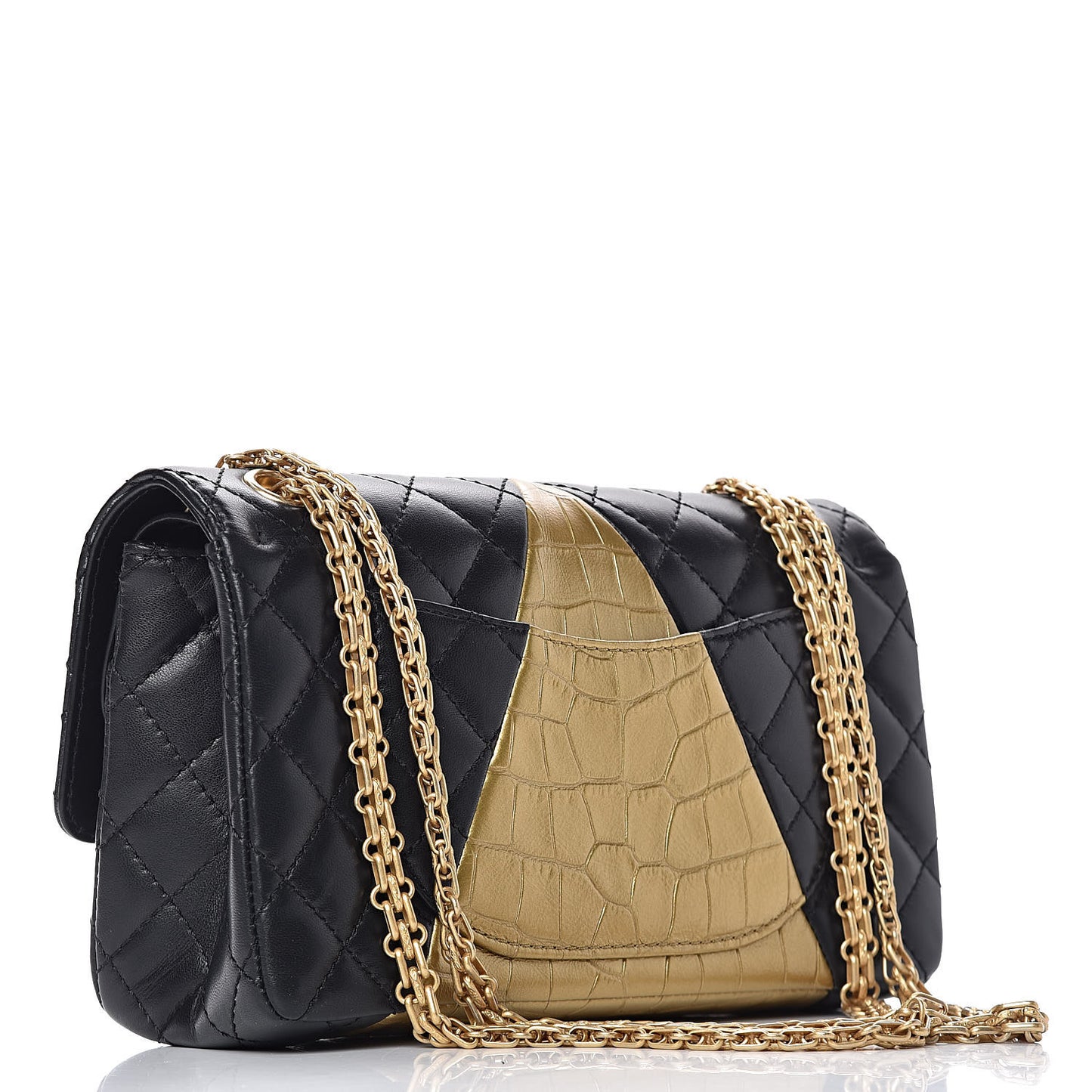 Lambskin Metallic Calfskin Crocodile Embossed 2.55 Cocodile Reissue 225 Flap Black Gold