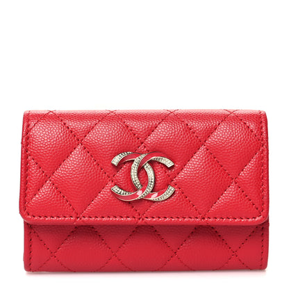 Chanel Caviar Quilted Crystal Enamel CC Flap Card Holder Red 1 of 11
