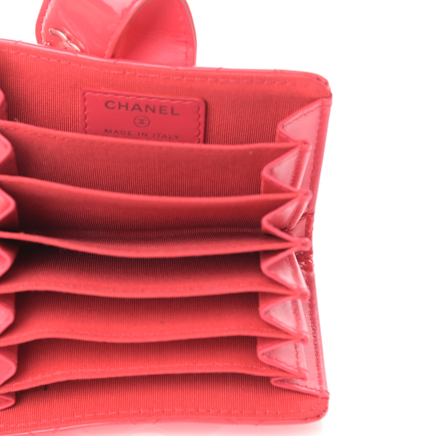 Chanel Patent Quilted Gusset Card Holder Coral 5 of 7