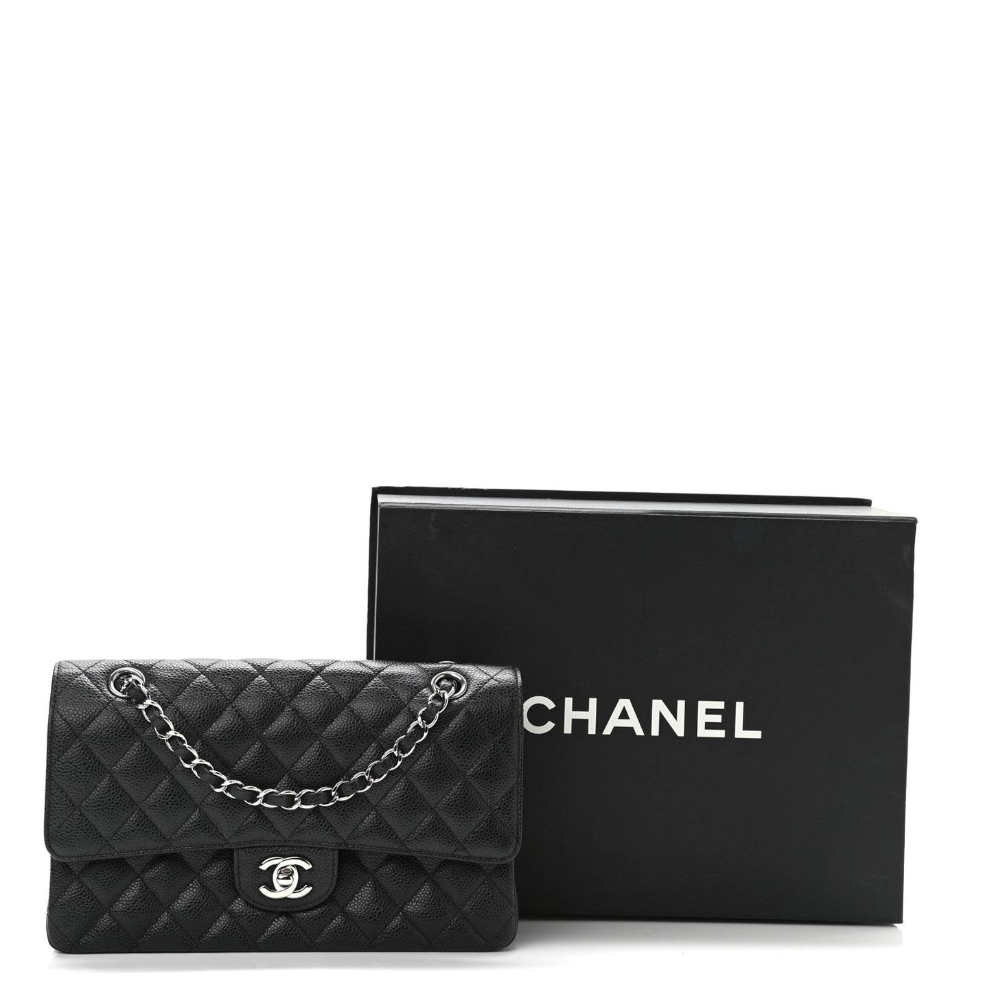 Caviar Quilted Medium Double Flap Black
