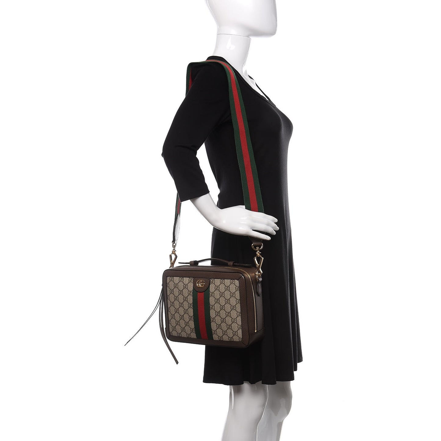 GG Supreme Monogram Web Small Ophidia Top Handle Shoulder Bag Brown