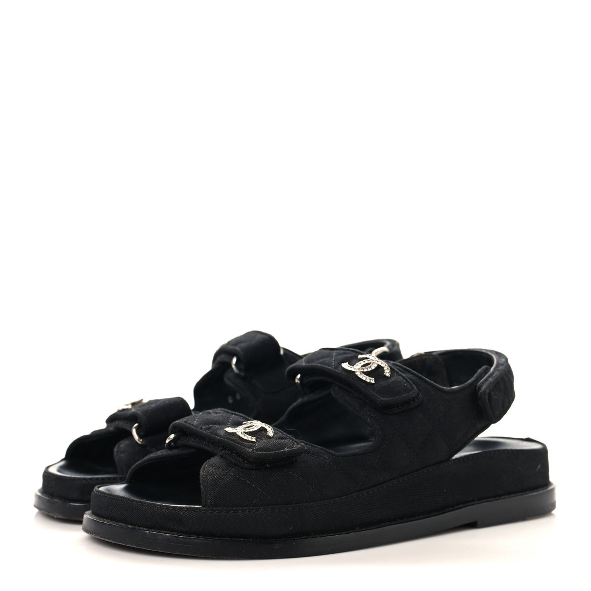 Chanel Mixed Fibers Velcro Dad Sandals 37 Black 4 of 10