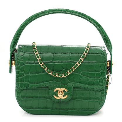 Chanel Calfskin Crocodile Embossed Turn Around Mini Flap Emerald 1 of 10