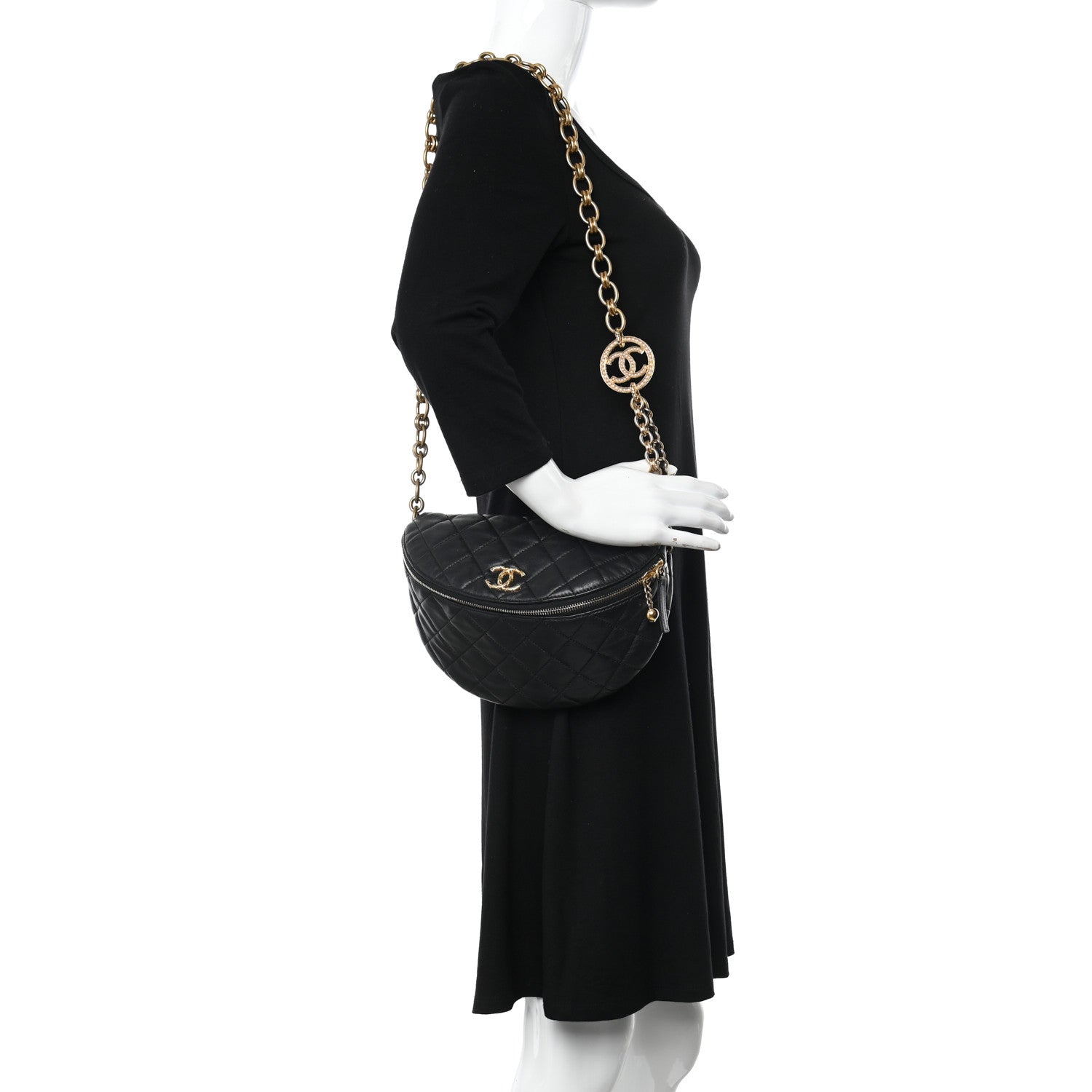 Chanel Lambskin Pearl Quilted CC Belt Bag Black 2 of 10