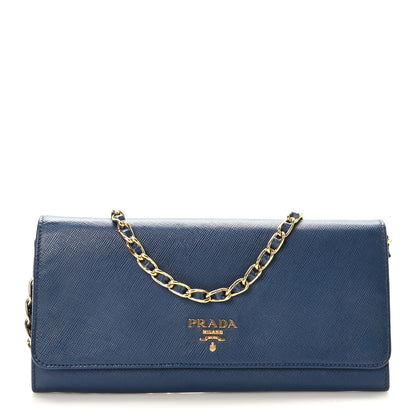 Prada Saffiano Metal Oro Chain Wallet Bleuette 1 of 11