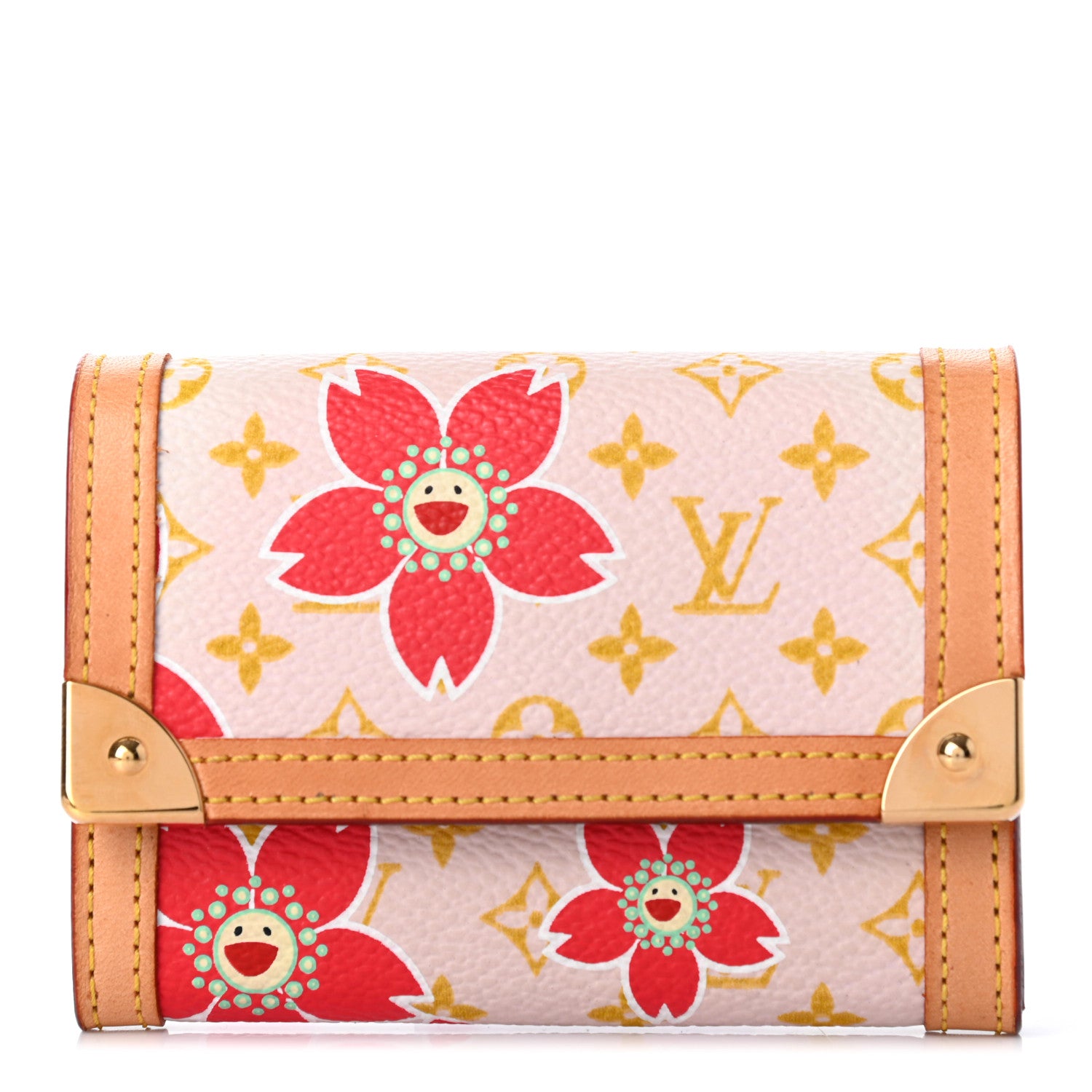 Louis Vuitton Monogram Cherry Blossom Porte-Monnaie Plat Coin Purse Red 1 of 7